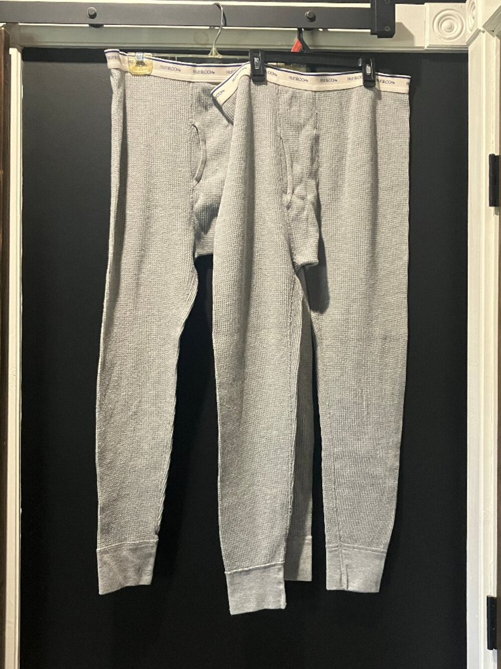 Set of 2 Men's Fruit of the Loom Gray Waffle Knit Thermal Under Pants size Large